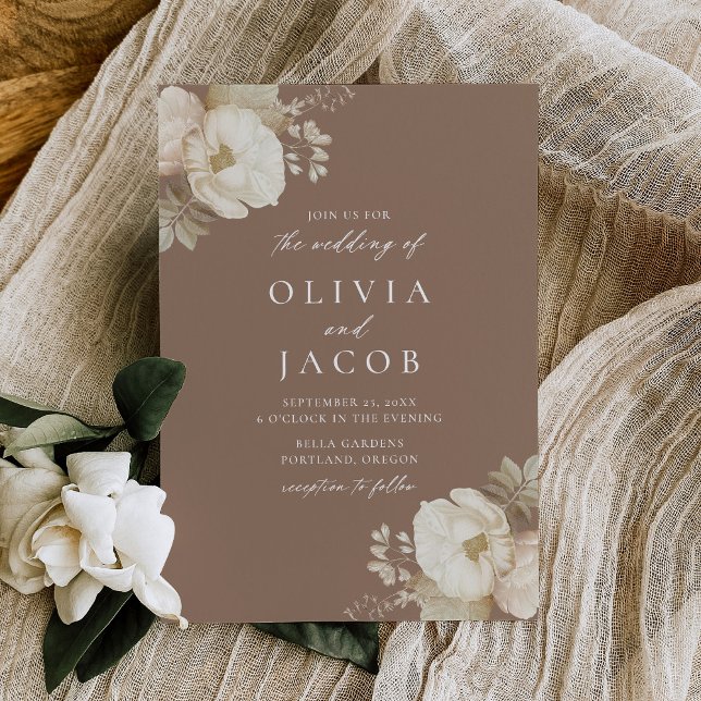 Elegant Vintage Floral Bouquet Brown Wedding Invitation (Creator Uploaded)