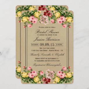 Elegant Vintage Floral Bridal Shower Invitations