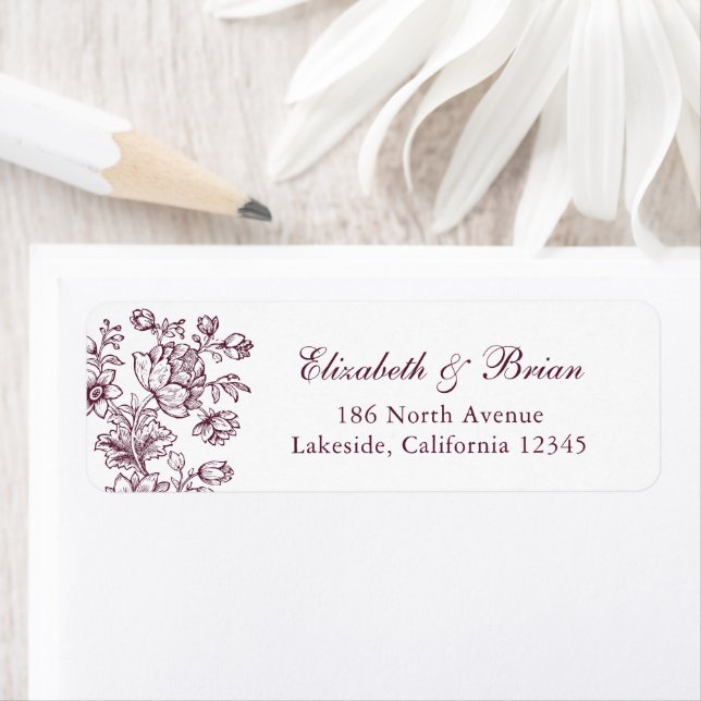 Elegant Vintage Floral Burgundy Wedding Address (Insitu)