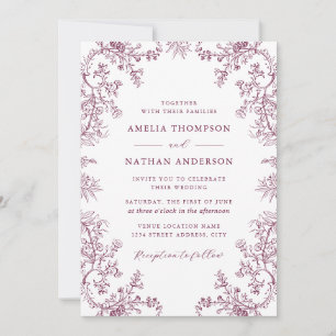 Elegant Vintage Floral Burgundy Wedding Invitation