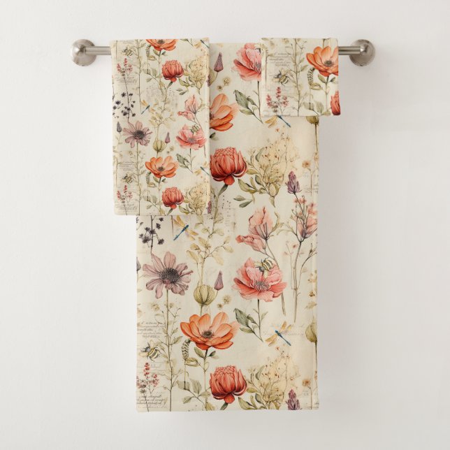 Elegant Vintage Floral Collage  Bath Towel Set (Insitu)