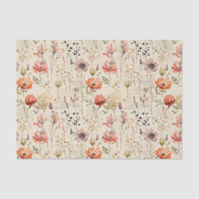 Elegant Vintage Floral Collage  Tissue Paper (Front)