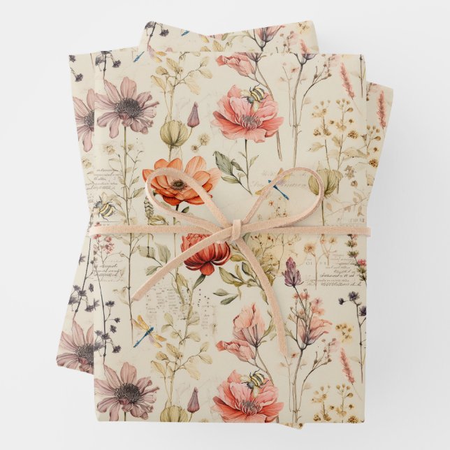 Elegant Vintage Floral Collage  Wrapping Paper Sheet (In situ)