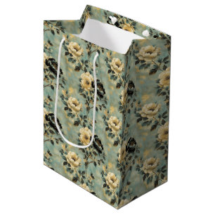 Elegant Vintage Floral Cream & Black Decoupage Medium Gift Bag