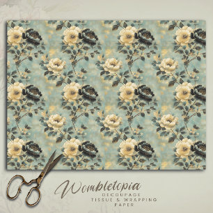 Elegant Vintage Floral Cream & Black Decoupage Tissue Paper