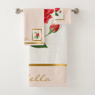 Elegant Vintage Floral Customise Colour And Text Bath Towel Set