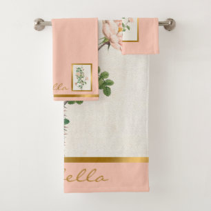 Elegant Vintage Floral Customise Colour And Text Bath Towel Set