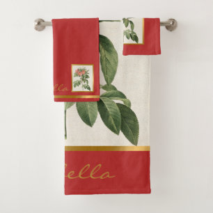 Elegant Vintage Floral Customise Colour And Text Bath Towel Set