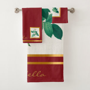 Elegant Vintage Floral Customise Colour And Text Bath Towel Set