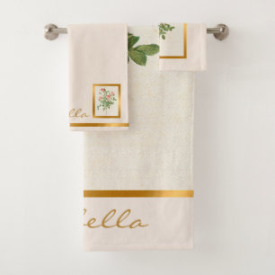 Elegant Vintage Floral Customise Colour And Text Bath Towel Set