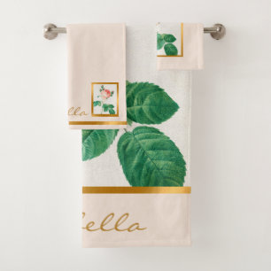 Elegant Vintage Floral Customise Colour And Text Bath Towel Set