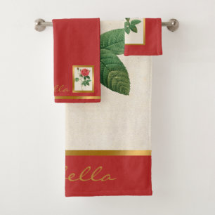 Elegant Vintage Floral Customise Colour And Text Bath Towel Set