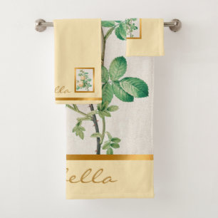 Elegant Vintage Floral Customise Colour And Text Bath Towel Set