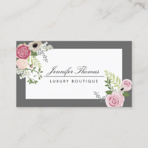 Elegant Vintage Floral Design White/Grey Business Card