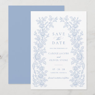 Elegant Vintage Floral Dusty Blue Save the Date Invitation
