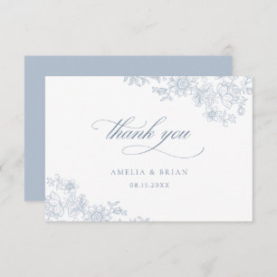 Elegant Vintage Floral Dusty Blue Script Wedding Thank You Card