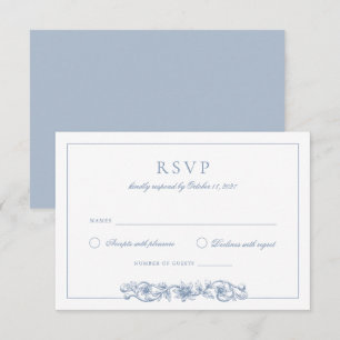 Elegant Vintage Floral Dusty Blue Wedding RSVP Invitation