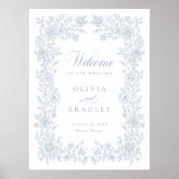 Elegant Vintage Floral Dusty Blue Wedding Welcome