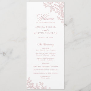 Elegant Vintage Floral Frame Blush Pink Wedding Programme