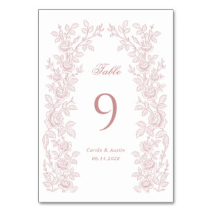 Elegant Vintage Floral Frame Blush Pink Wedding Table Number