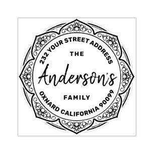 Elegant Vintage Floral Frame-Custom Family Name Rubber Stamp