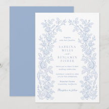 Elegant Vintage Floral Frame Dusty Blue Wedding