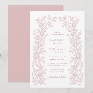 Elegant Vintage Floral Frame Dusty Rose Wedding Invitation