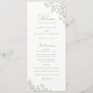 Elegant Vintage Floral Frame Sage Green Wedding Programme