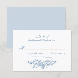Elegant Vintage Floral French Blue Wedding RSVP Invitation