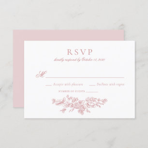 Elegant Vintage Floral French Blush Wedding RSVP Invitation