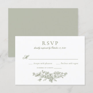 Elegant Vintage Floral French Sage Green RSVP Invitation