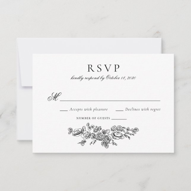 Elegant Vintage Floral French Wedding RSVP Invitation (Front)