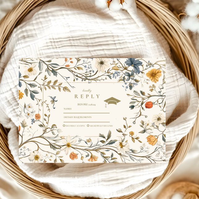 Elegant Vintage Floral Graduation RSVP Card (Creator Uploaded)