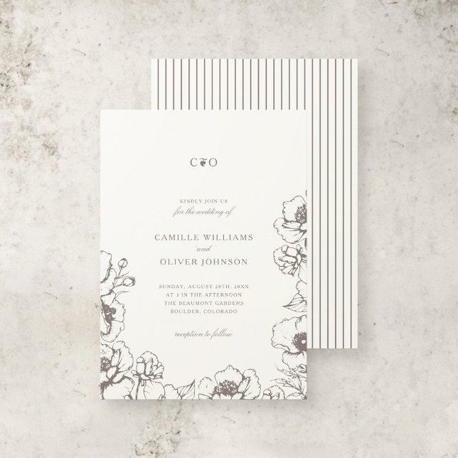 Elegant Vintage Floral Initials Garden Wedding Invitation (Creator Uploaded)