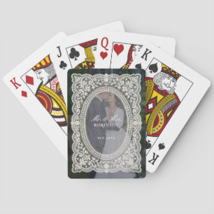 Elegant Vintage Floral Lace Frame Photo Wedding Playing Cards