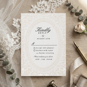 Elegant Vintage Floral Lace Traditional Wedding RSVP Card