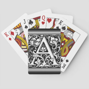 Elegant Vintage Floral Letter A Monogram Playing Cards