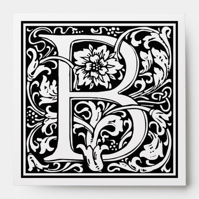 Elegant Vintage Floral Letter B Monogram Envelope (Front)