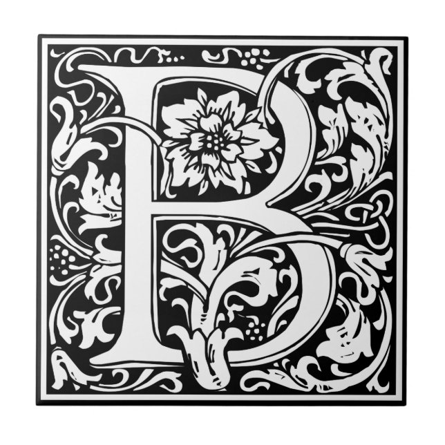 Elegant Vintage Floral Letter B Monogram Tile (Front)