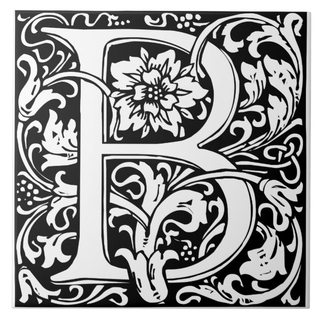 Elegant Vintage Floral Letter B Monogram Tile (Front)
