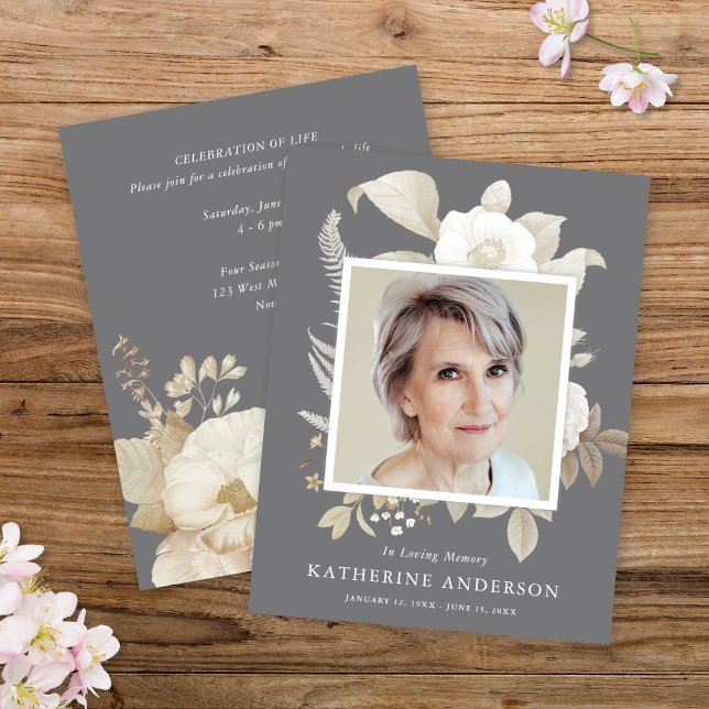 Elegant Vintage Floral Memorial Photo Announcement (Creator Uploaded)