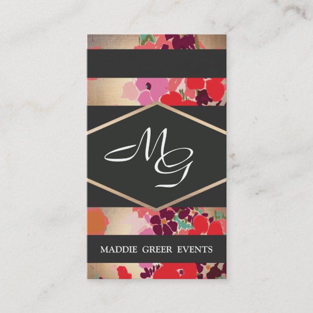 Elegant Vintage Floral Monogram Business Card (Front)