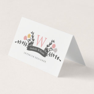 Elegant Vintage Floral Monogram Business Card