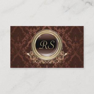 Elegant Vintage Floral Monogram Gold and Brown Business Card