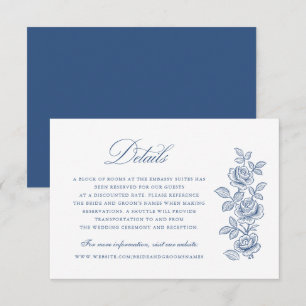 Elegant Vintage Floral Navy Blue Wedding Details Invitation