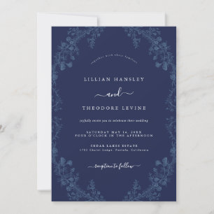 Elegant Vintage Floral Navy Wedding   Invitation