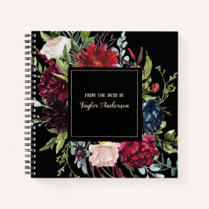 Elegant Vintage Floral on Black Personalised Notebook