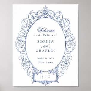 Elegant Vintage Floral Ornament Wedding Welcome Poster