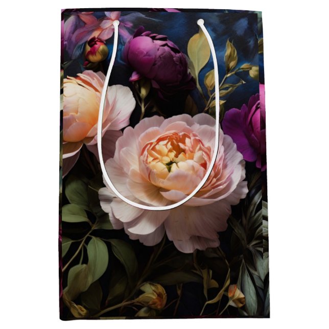 Elegant vintage floral painting medium gift bag (Front)