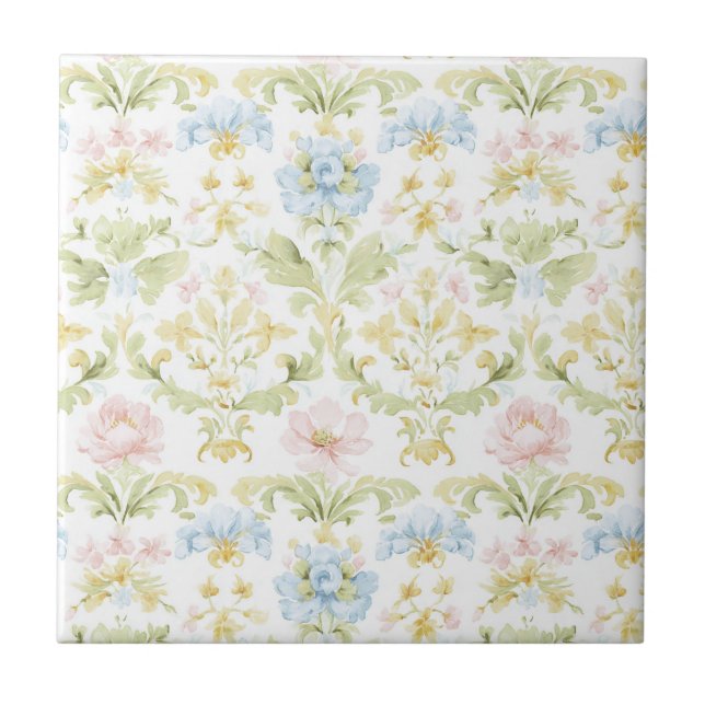 Elegant Vintage Floral Pastel Design Tile (Front)